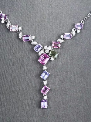 Necklace with stones silver 925 like new, purple and multicolor