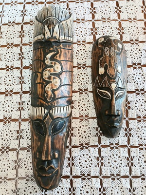 Ξύλινες χειροποίητες μάσκες σαν καινούργιες, πακέτο 2