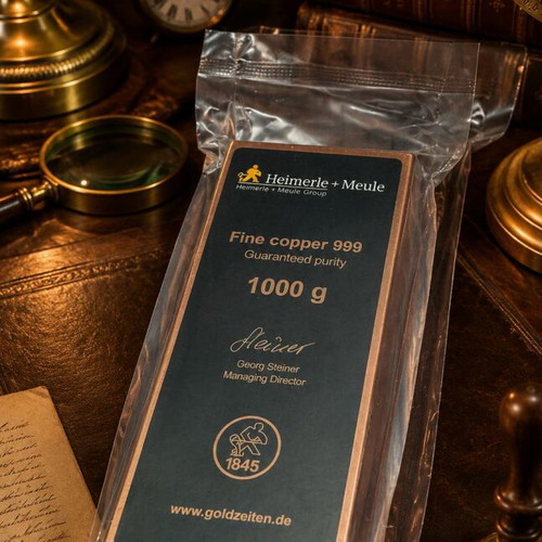 Copper investment bar 999 with certificate of authenticity Heimerle + Meule
