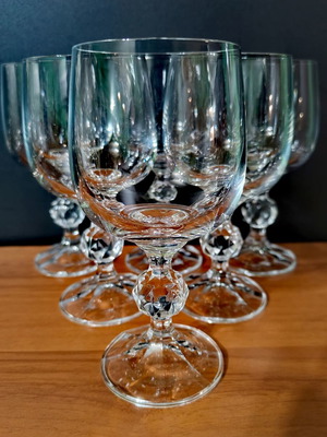 Crystal Wine Glasses Claudia Diamond Ball Stem Bohemia Set of 6 New