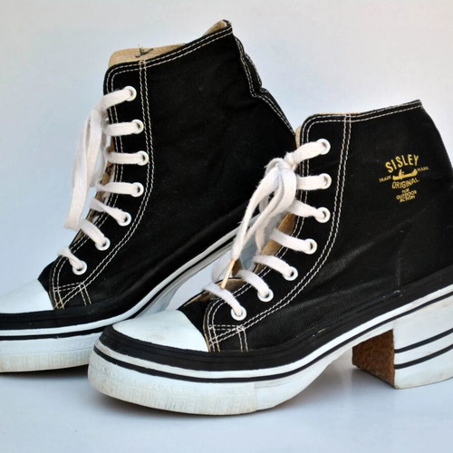 Sisley vintage black canvas high-top platform sneakers size 39