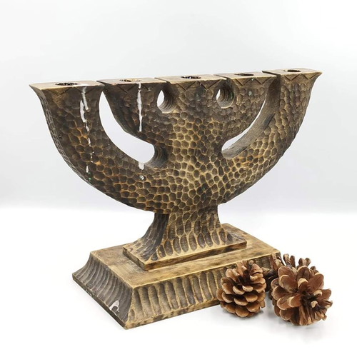 Wooden candlestick used, handmade, Swedish vintage