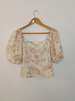 H&M floral linen blouse with puff sleeves, like new, size 38