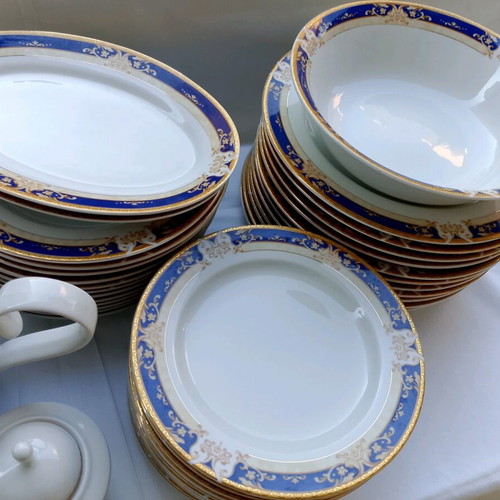 Apulum Fine Porcelain vintage serving set cobalt blue & gold, like new