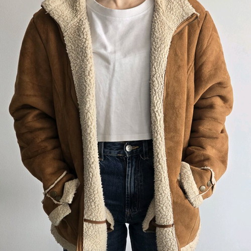 Tan Faux Suede Aviator Jacket like new, brown