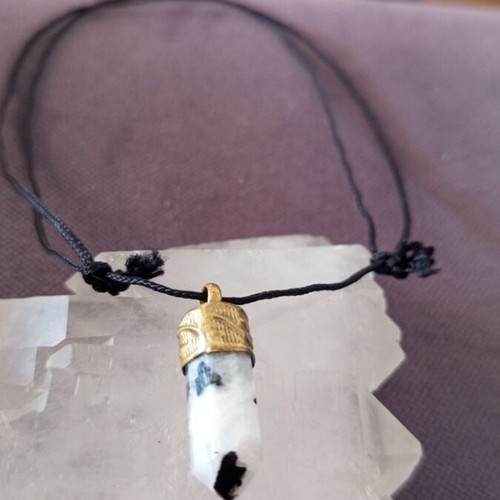 Moonstone necklace with black tourmaline new, energy protection and luck