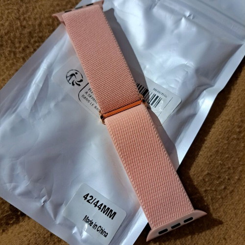 Pink elastic Apple Watch strap 44mm-49mm Solo Loop or Nylon