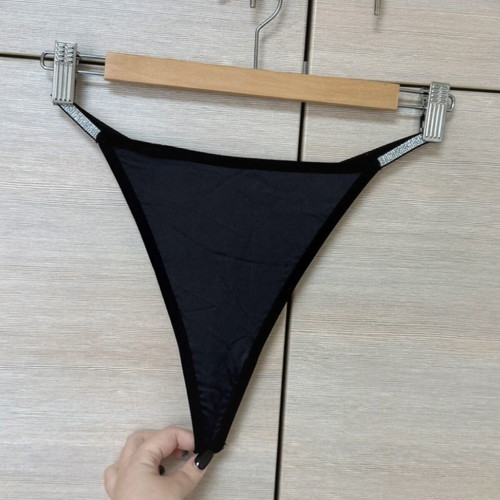 Intimissimi black satin t-string with silver rhinestone heart, brand new