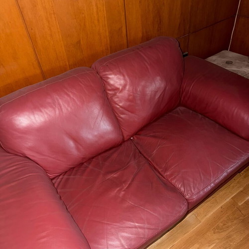 Leather sofa burgundy like new