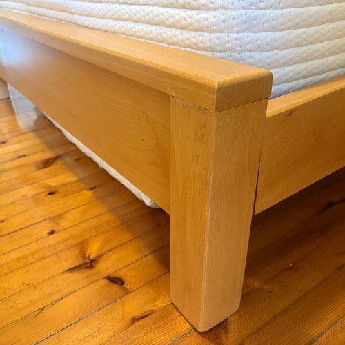 Solid beech double bed with latex mattress, Candia