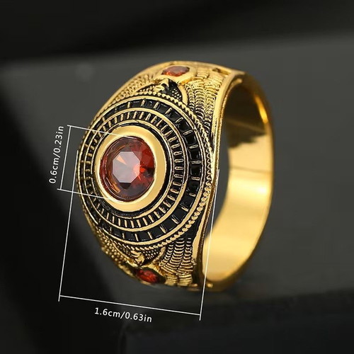 Retro men's ring Hercules red zirconium new
