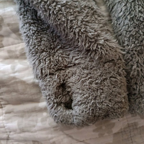 Fuzzy gray cardigan used, size S with thumb holes on sleeves