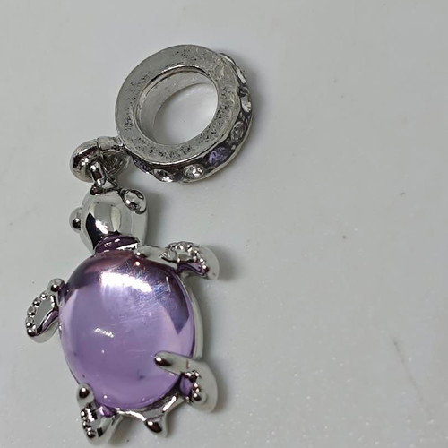 Turtle Pendant Charm with Purple Semi-Precious Stone and Crystals like new