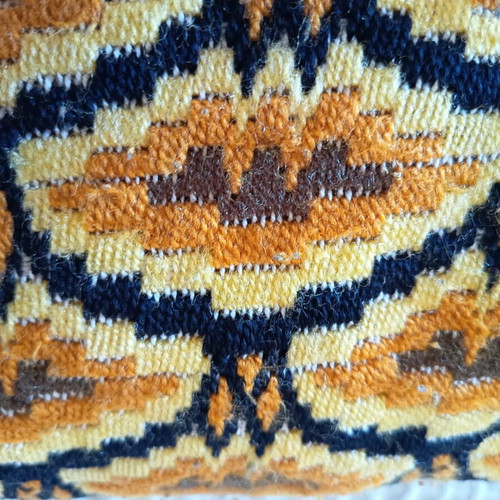 Vintage Handmade Decorative Pillow with Wool Thread in Ochre and Brown