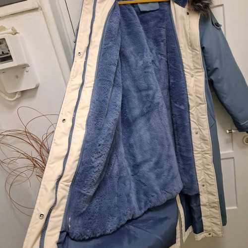 Parka jacket new with removable artificial fur lining blue