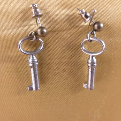 Key earrings new, metal stud