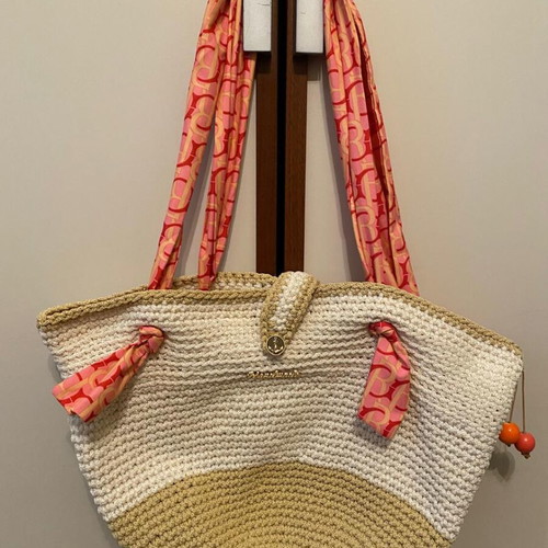 Handmade shoulder bag used, beige and red