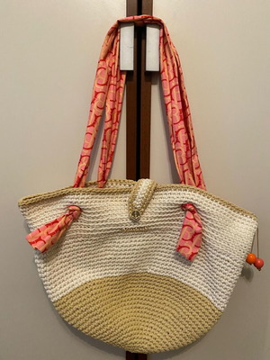 Handmade shoulder bag used, beige and red