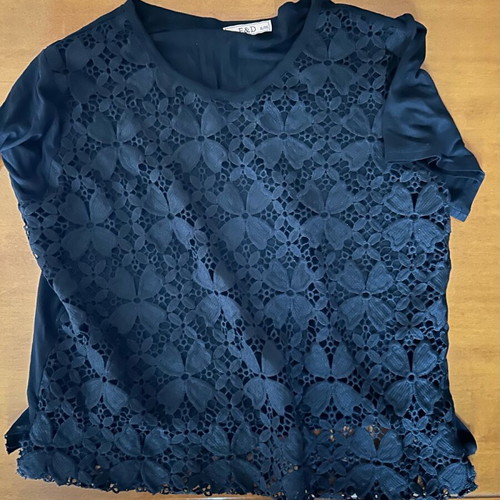 Short-sleeve blouse with lace XL like new, black