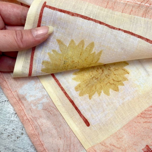 Tablecloth 1.14x1.14 cotton printed pink yellow like new
