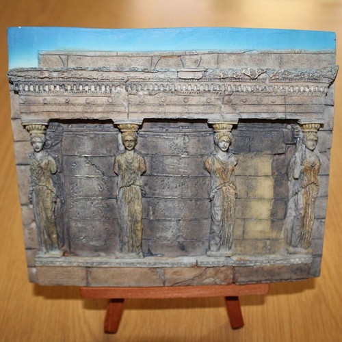 Caryatids ceramic table decor souvenir with wooden base like new