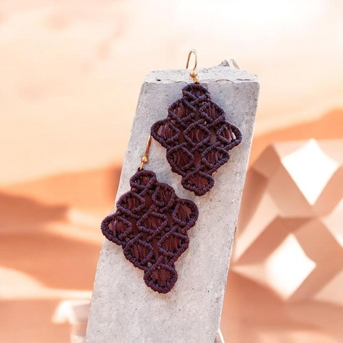 Handmade brown macrame earrings made to order