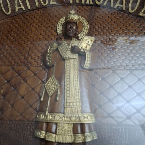 Woodcarved icon of Saint Nicholas used