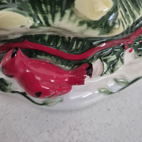 Christmas decorative tree porcelain ceramic with embossed details and red bird