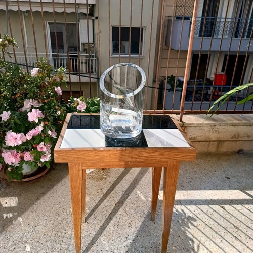 Crystal vase used with engraved leaves, made in Germany