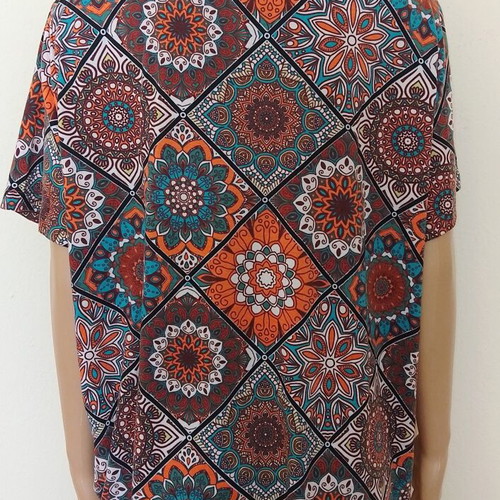 Boho Vintage Blouse new, XXL, brown and turquoise