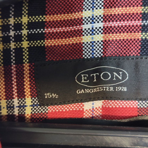 Eton men's shirt size M like new, red plaid with white club collar
