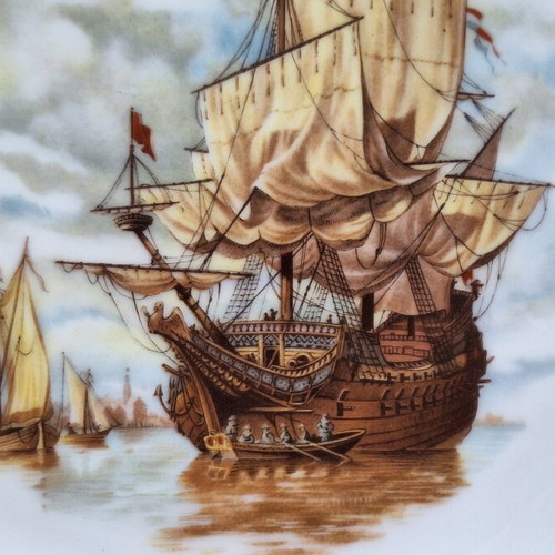 Porcelain plate with sailing ship, Chengteh Chinaware Co. LTD