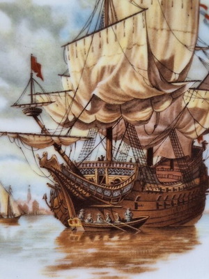 Porcelain plate with sailing ship, Chengteh Chinaware Co. LTD