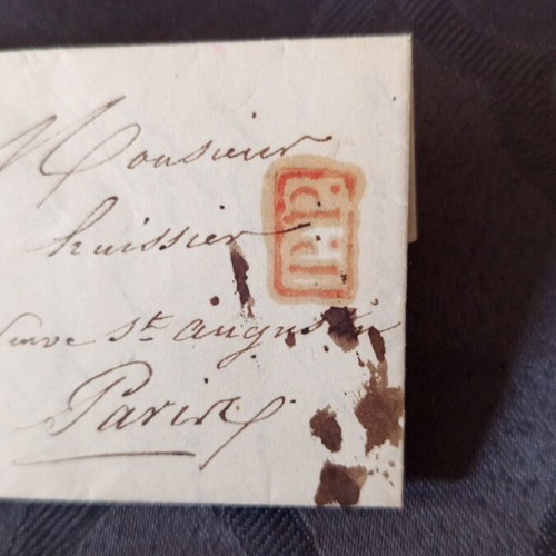 French letter of correspondence 1838 used with two stamps and extra orange mark