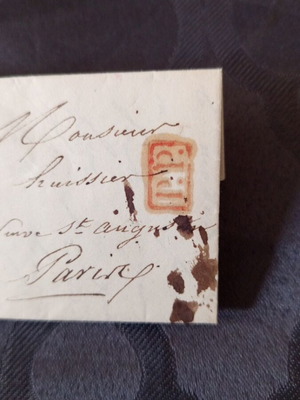 French letter of correspondence 1838 used with two stamps and extra orange mark