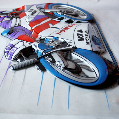 Vintage 80's Μηχανή Πίστας Honda Racing Πλαστική Διακοσμητική Αφίσα Τοίχου 53cm Καινούρια