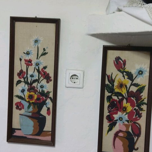Hand-embroidered framed paintings set of 2 like new