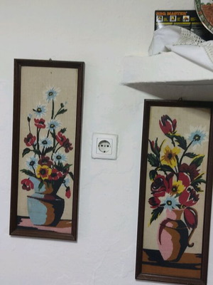 Hand-embroidered framed paintings set of 2 like new
