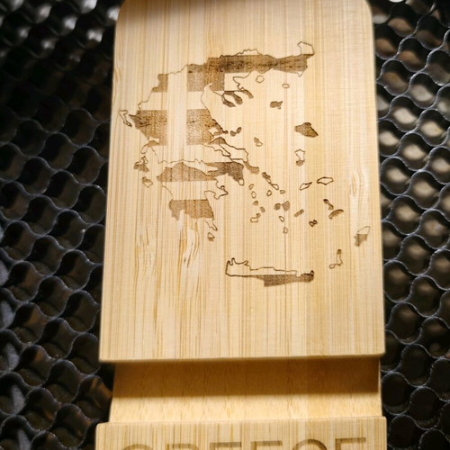 Bamboo wooden phone stand with embossed Greece map engraving new