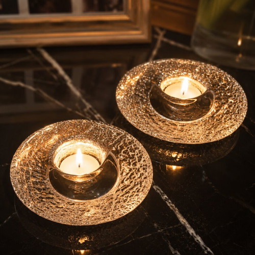 Orrefors Discus tealight candle holders set of 2, design by Lars Hellsten