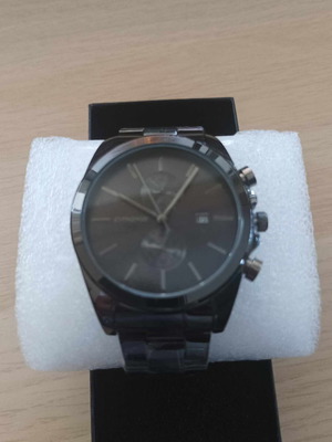 Men's premium watch new, black, stainless steel