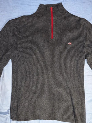 Ανδρικό μακρυμάνικο πουλόβερ Ralph Lauren σαν καινούργιο, βαμβακερό, γκρι με κόκκινο φερμουάρ