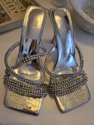 Public Desire heels used, silver with embellishments