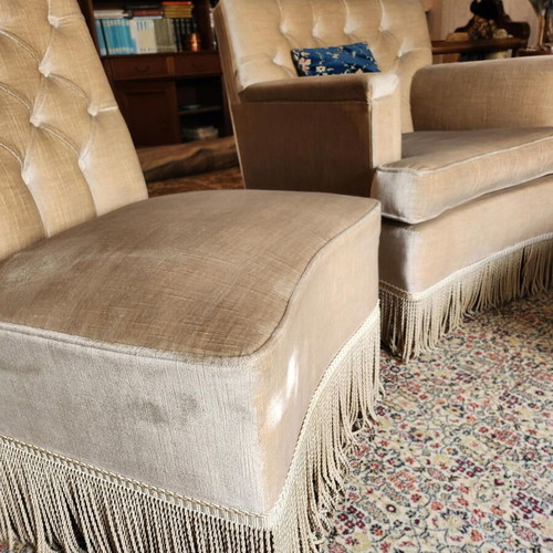 Velvet vintage sofa set used with three-seat couch and 4 armchairs