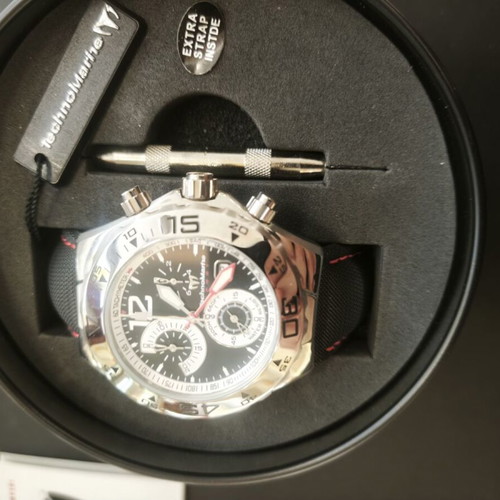 TechnoMarine Magnum Chrono wristwatch new, stainless steel and black leather