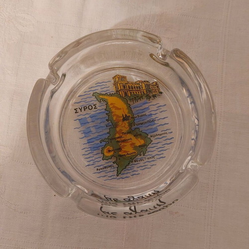 Glass souvenir ashtray from Syros new