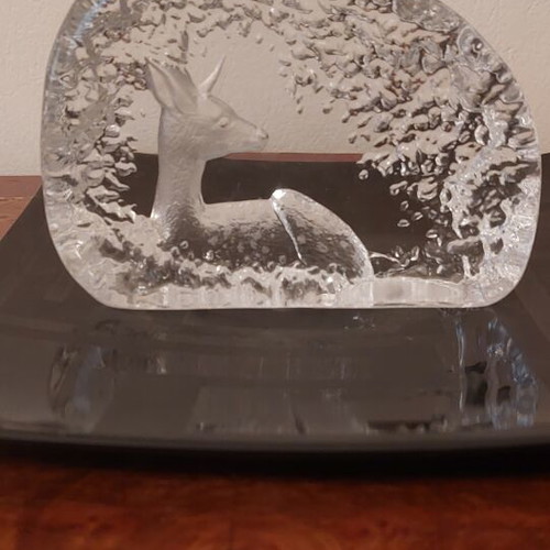 Mats Jonasson Crystal Sculpture Deer in Forest Mint Condition