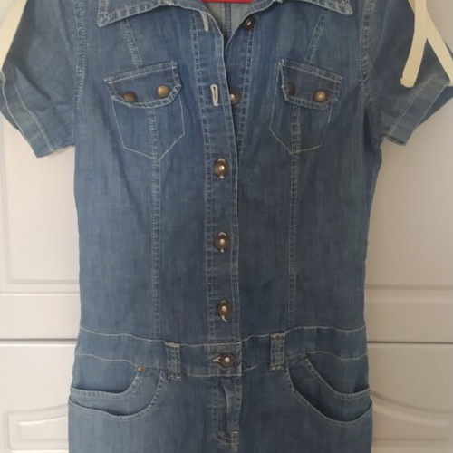 Denim dress with sleeve ties, size medium, blue