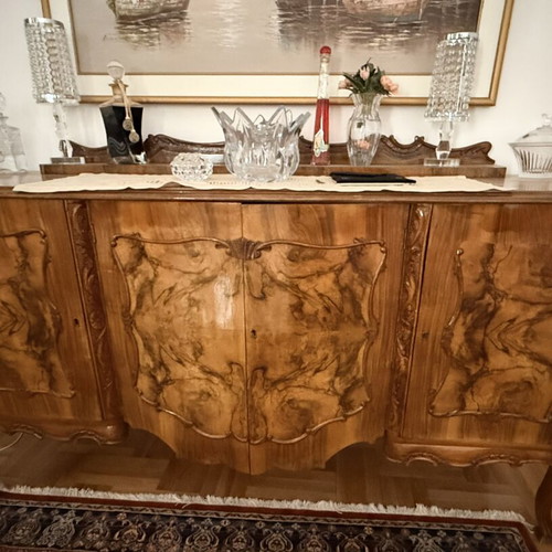 Handmade classic vintage buffet with carved walnut doors, 1950s