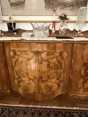 Handmade classic vintage buffet with carved walnut doors, 1950s